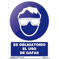 Señal obligacion uso gafas adhesiva 150x200x0,7mm NORMALUZ