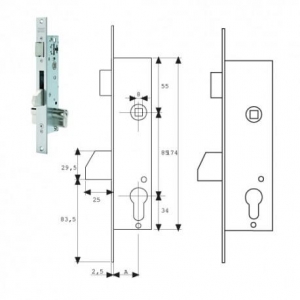 Cerradura embutir 2210 30-3AI basculante TESACERRA