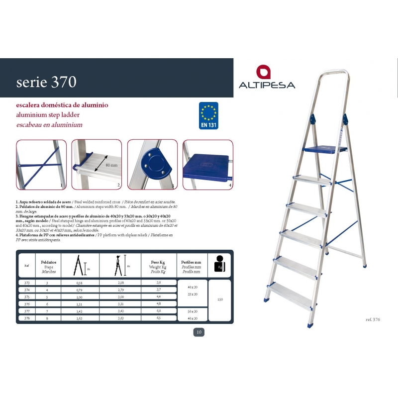 Escalera 305N aluminio domestica 5 peldaños. Altura 3,00 mt ALMESA -  Ferretería Campollano