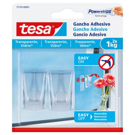 Ganchos adhesivos transparentes hasta 1kg vidrio TESA