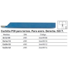 Cuchilla P30 para tornos derecha 8x12x100mm ISO 7 METALWORKS