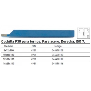 Cuchilla P30 para tornos derecha 8x12x100mm ISO 7 METALWORKS