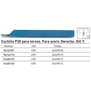 Cuchilla P30 para tornos derecha 12x20x125mm ISO 7 METALWORKS