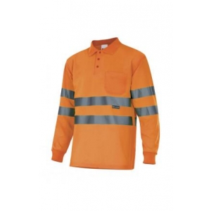 Polo manga larga alta visibilidad 174-19 naranja fluor VELILLA