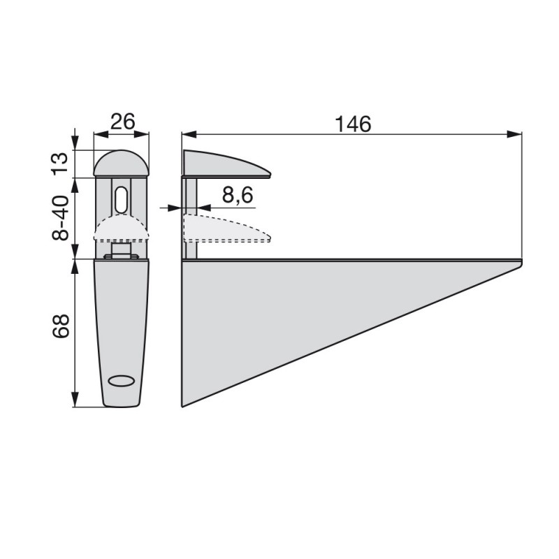 Emuca Soporte para estante de madera/cristal, espesor 8-40 mm, Plástico