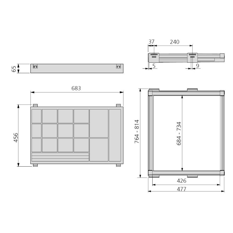 Emuca Kit de cajón organizador con bastidor de guías con cierre suave para  armario, módulo 600mm