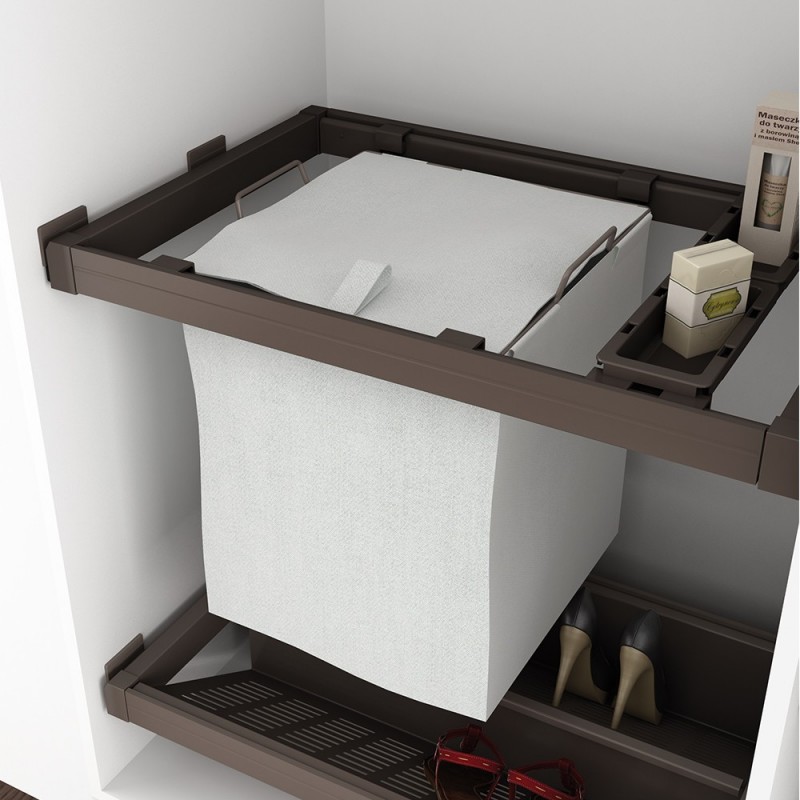 Emuca Kit de Cesto ropa y bastidor de guías con bandejas auxiliares