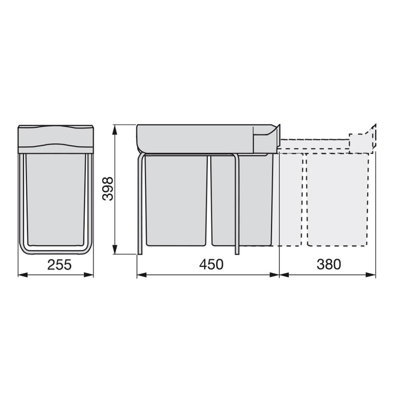 Contenedor de reciclaje Emuca de fijación manual con 2 vasos de 14 litros