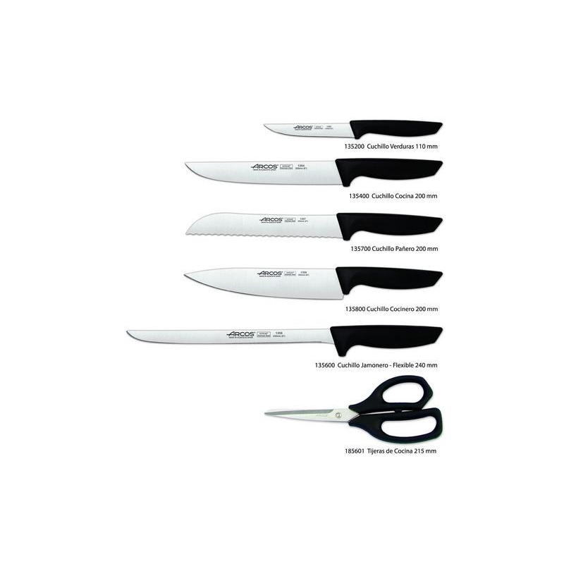 Juego de cuchillos Arcos 4 piezas: Cuchillo chef, cuchillo cocina, cuchillo  verduras y tijera