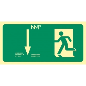 Señal salida EMERG.FLECHA ABAJO TIPO B PVC 320x160x0,7mm NORMALUZ