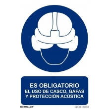 Señal obligacion uso casco,gafas y orejeras pvc 210x300x0,7 NORMALUZ