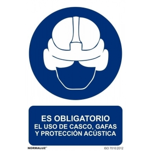 Señal obligacion uso casco,gafas y orejeras pvc 210x300x0,7 NORMALUZ