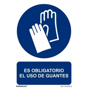 Señal obligacion uso guantes adhesivo vinilo 150x200x0,7mm NORMALUZ