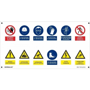 Señal obligacion multiple pvc 900x500x0,7mm NORMALUZ