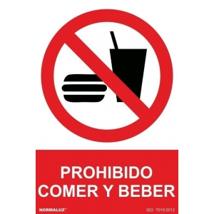 Señal adhesiva prohibido comer y beber vinilo 200x300mm NORMALUZ