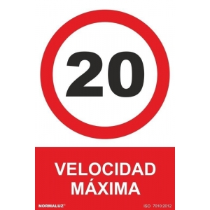 Señal velocidad maxima 20km/h aluminio 210x300x0,5mm NORMALUZ