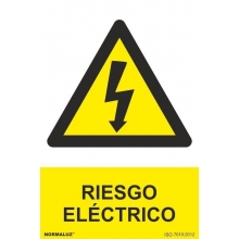 Señal adhesiva riesgo electrico vinilo 100x150mm CON TEXTO NORMALUZ