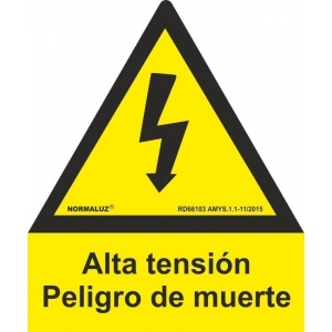 Señal Alta tension peligro muerte aluminio 105x0,8mm NORMALUZ