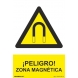 Señal adhesiva peligro zona magnetica vinilo 200x300mm NORMALUZ