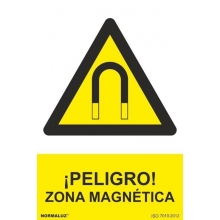 Señal adhesiva peligro zona magnetica vinilo 200x300mm NORMALUZ