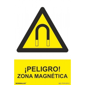 Señal adhesiva peligro zona magnetica vinilo 200x300mm NORMALUZ