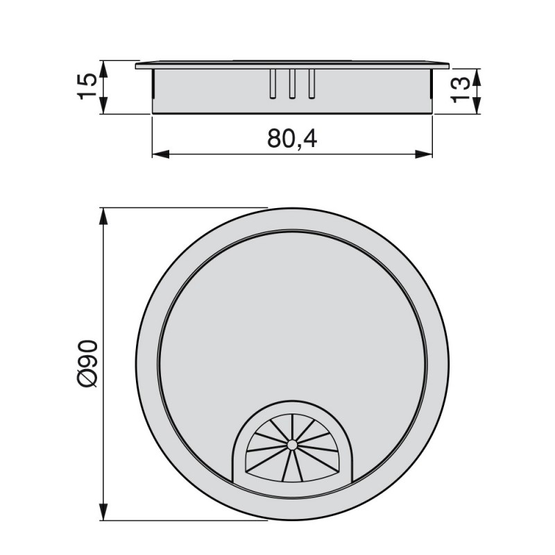 TAPA PASACABLES EMUCA 60MM PLASTICO GRIS