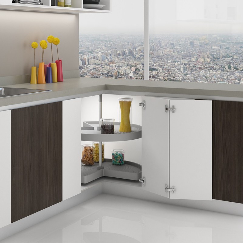 Emuca Juego bandejas giratorias mueble de cocina, 270º , módulo 800 mm,  Plástico y aluminio, Blanco