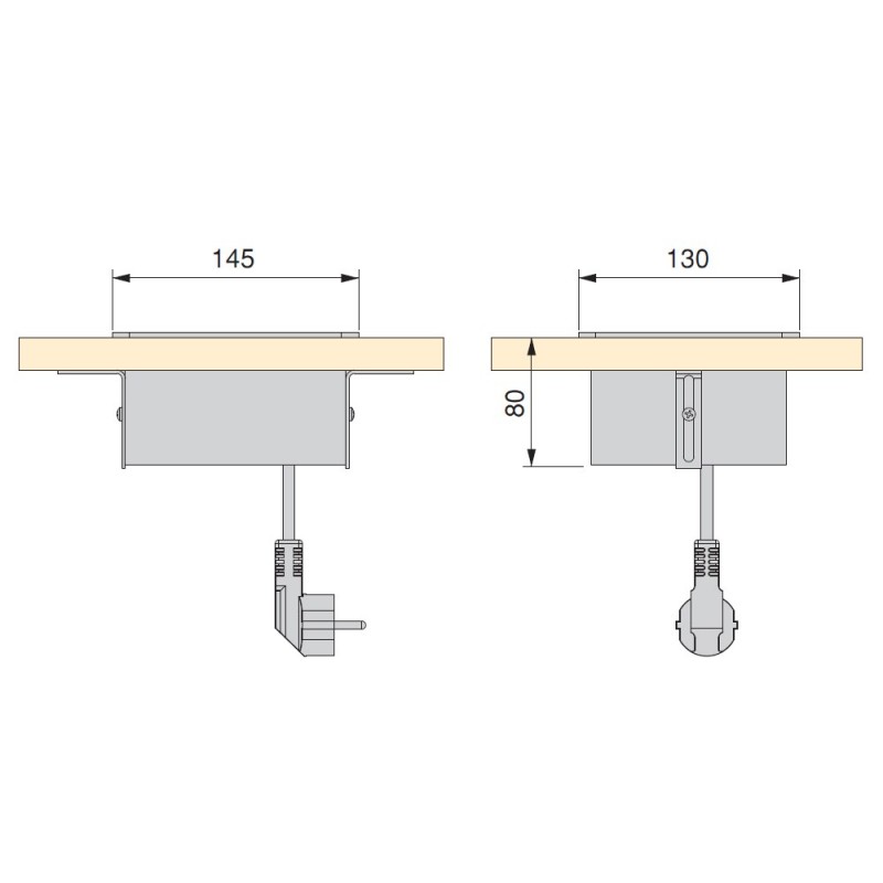 Emuca Pasacables mesa, rectangular, 158 x 80 mm, para encastrar, Aluminio,  Anodizado mate, 5 ud. - Ferretería Campollano