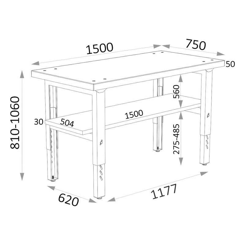 Mesa de Trabajo para Talleres con Encimera de Madera DM