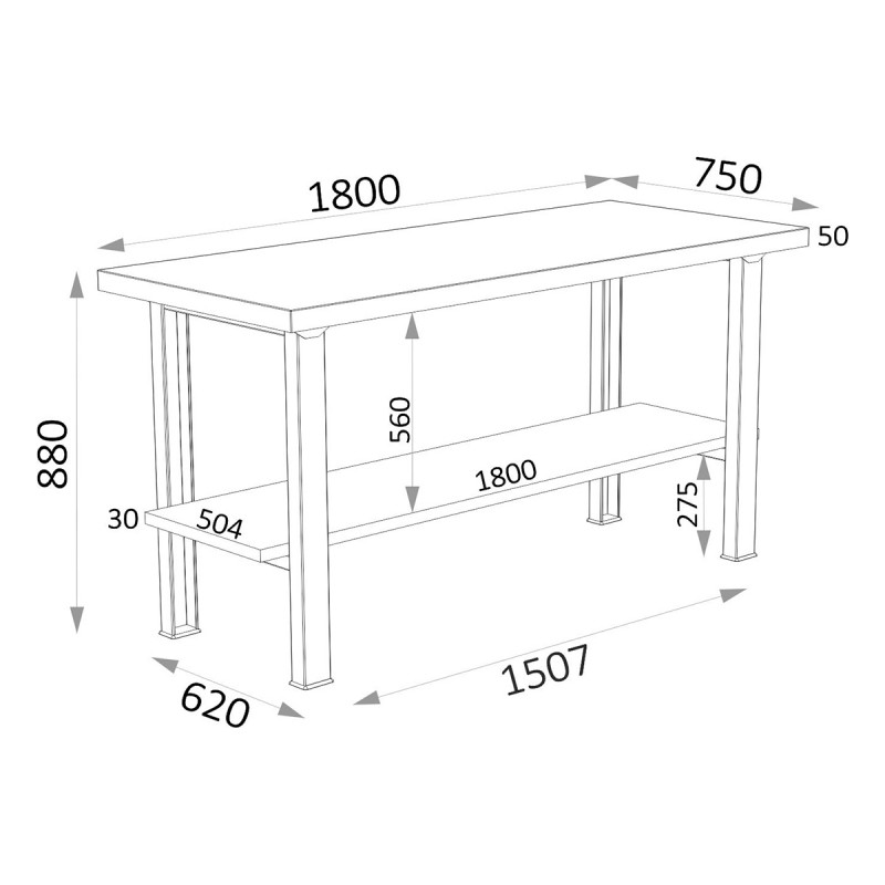 Banco trabajo 112.15 DPG encimera madera 1.500mm patas gradu HECO -  Ferretería Campollano