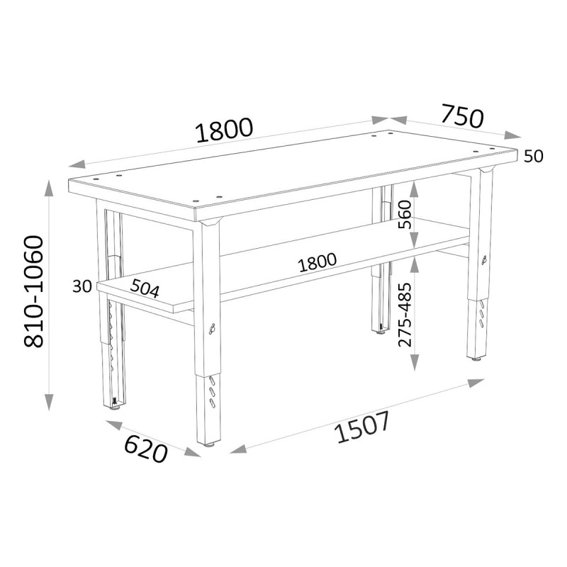 Mesa de Trabajo para Talleres con Encimera de Madera DM