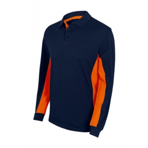 Polo bicolor manga larga 105514-61-16 azul navy/naranja VELILLA