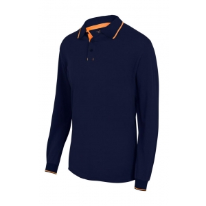 Polo bicolor raya manga larga 105515-61-19 azul navy/naranja VELILLA