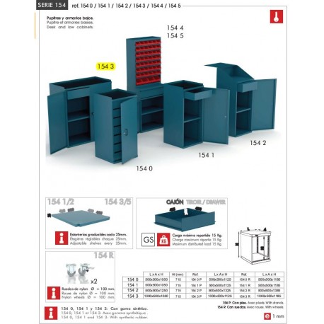 Armario bajo con puertas y ruedas 154 3 R 1000x500x1185mm HECO