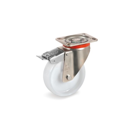 Rueda serie 68 giratoria con freno ø125mm 350Kg nylon TELLURE