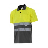 Polo alta visibilidad manga corta 173-90 amarillo/gris VELILLA