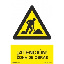 Señal peligro "Atencion Obras" PVC 210x300x0,7mm NORMALUZ