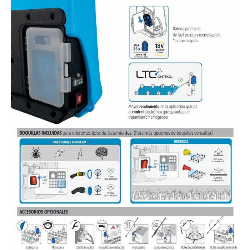 Mochila pulverizadora electrica EVOLUTION 10 LT a bateria MATABI -  Ferretería Campollano