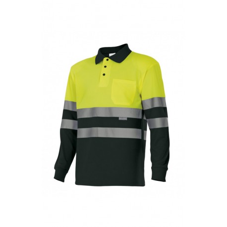 Polo alta visibilidad manga larga 175-20 amarillo/negro VELILLA