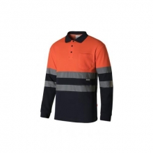 Polo algodón manga larga alta visibilidad azul navy/naranja VELILLA