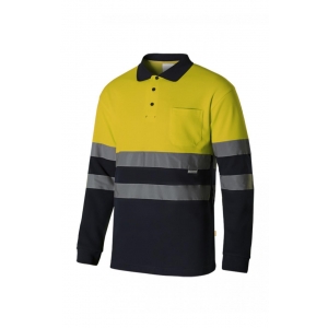 Polo algodón manga larga alta visibilidad navy/amarillo fluo VELILLA