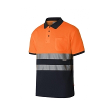 Polo algodón manga corta alta visibilidad azul navy/naranja VELILLA