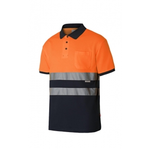 Polo algodón manga corta alta visibilidad azul navy/naranja VELILLA