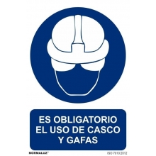 Señal obligacion uso "Casco y gafas" PVC 210x300x0,7mm NORMALUZ