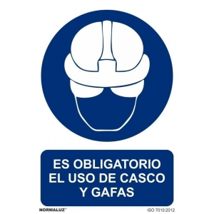 Señal obligacion uso "Casco y gafas" PVC 210x300x0,7mm NORMALUZ