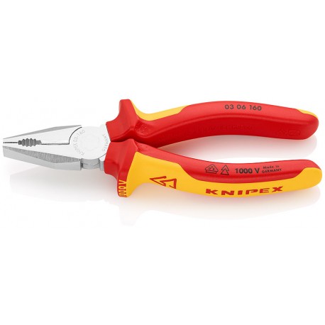 Alicate universal cromado aislado con funda bicomponente 160 KNIPEX