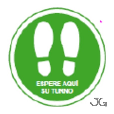 Vinilo suelo ø300mm (Huellas) espere turno verde 