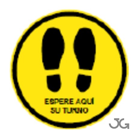 Vinilo suelo ø300mm (Huellas) espere turno amarillo 