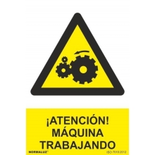 Señal adhesivo "Atencion maquina trabajando" vinilo 100x150 NORMALUZ
