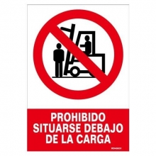 Señal adhesiva Prohibido situarse debajo de la carga 150x20 NORMALUZ